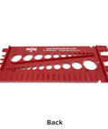 Back view of red plastic Pro Grade Screw Bolt Nut Thread Size Gauge Checker Inch And Metric Coarse And Fine Thread Tool