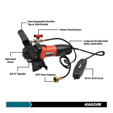 4-Inch Variable Speed Polisher And Grinder Pro Grade 800W 120V Power Tool 1000-4000 RPM Range with labeled features visible