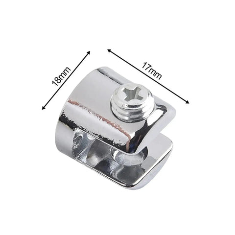 Set Of 50 Heavy Duty Glass Shelf Support Clamps For 6mm And 8mm Glass, chrome zinc alloy bracket at 18mm x 17mm size
