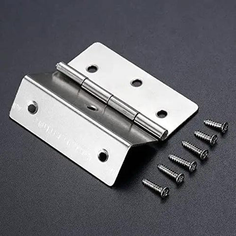 Close-up of Ten Pcs 59mm Three Folding Cabinet Door Hinges Set For Vintage Furniture And Jewelry Boxes with screws on dark surface.
