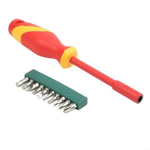 Professional 1000V VDE Insulated Screwdriver Set For Electricians And Techs With Magnetic Alloy Steel Bits And Torx Drivers For Safe High Voltage Jobs You Can Trust, red handle and 10 bits