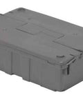Knockout Gray Storage Container With Attached Lid And Tough Metal Hinge Straight Up Durable Plastic Bin For Kitchen Organization And Everyday Home Carry Projects Made To Endure Daily Grind, viewed from the top.