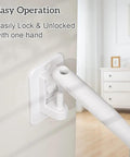 Rock Solid Adjustable Door Finger Pinch Guard close-up, white material, shows easy one-handed locking mechanism.