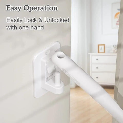 Rock Solid Adjustable Door Finger Pinch Guard close-up, white material, shows easy one-handed locking mechanism.