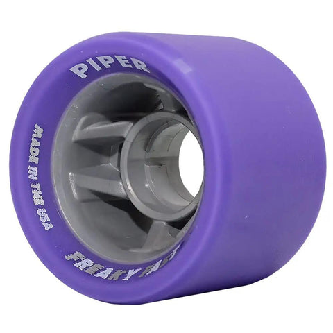 Side view of Freaky Fast Quad Indoor Roller Skating Wheels For Dope Speed Jam And Shuffle Sessions 62mm By 44mm, purple with fan core.