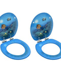 Top Shelf Soft Close Toilet Seat Pair Built Different With Dense MDF Boards And Deep Sea Pattern, 42.5cm, blue design.