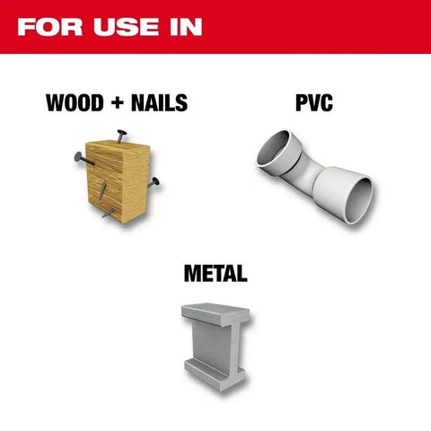 For use in Hardcore Demolition Reciprocating Saw Blades One Hundred Pack: cutting wood with nails, PVC, and metal.