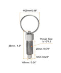 Killer Heavy Duty Stainless Steel Spring Plunger 2 Piece Pack With M10x1.5 Threads And Solid 6mm Round Pins close-up view with measurements.
