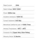 Heavy Duty CCS2 To CCS1 EV Charger Adapter specifications including 250A rated current and 1000V insulation resistance.
