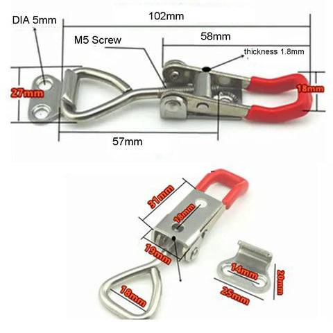 Diagram of Beefy Sturdy 304 Stainless Steel Toggle Latch Clamp Set With Adjustable Quick Release, 102 mm size, labeled parts.