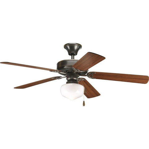 Big 52 Inch Ceiling Fan With Five Blades, Reversible 3-Speed Motor, Swap Between Medium Cherry And Classic Walnut Blades, Antique Bronze Finish, Built For Living Rooms And Bedrooms