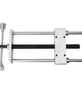 Heavy Duty CNC Machined Woodworking Vise Clamp Fixture For Workbench With Non Slip Grip Design. Top view showing dual linkage and material.