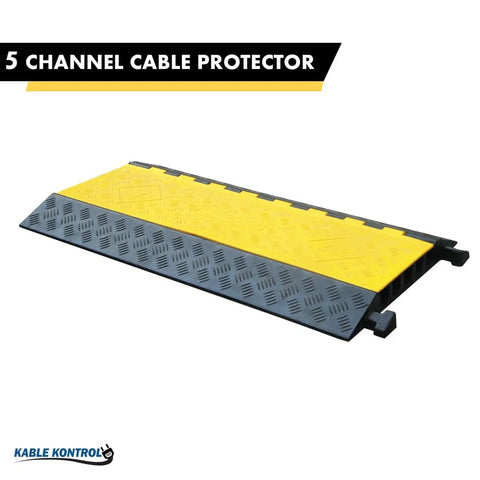 Heavy Duty Cable Protector Ramp 5 Channel 36 Inch Long Black And Yellow Rubber Wire Protector Cord Cover 36000 Lbs