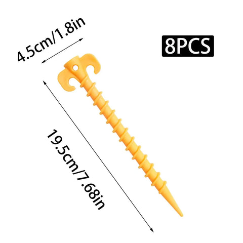 8 Pack 19.5cm Heavy Duty Tent Stakes With Screw Shape For Superior Ground Grip In Sand, Grass And Soft Ground, Durable Outdoor Camping And Hiking Gear For Beach, Lawn And Garden Use Orange, single orange stake