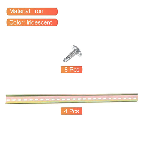 DIN Rail Slotted Iron Mounting Guide For Electrical Equipment 20 Inch By 1.4 Inch By 0.28 Inch Iridescent Finish 4 Pack with screws
