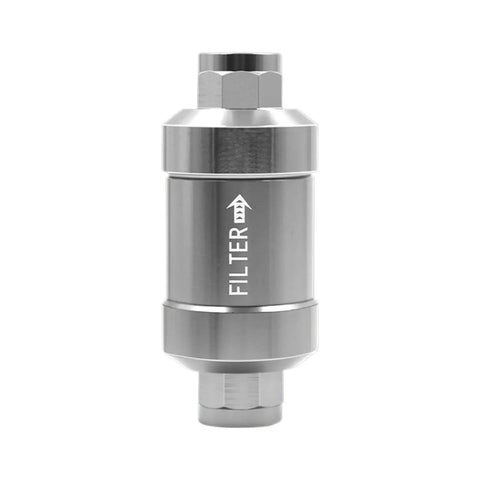 Long-Lasting Reusable Oil Filter System with Built-In Filtration, aluminum alloy body, hexagonal top, side view