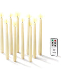 Flameless Taper Candles Set With Realistic 3D Flame And Wick, 9-Inch Ivory Wax LED Candles, 10 Pack, Remote Control And Timer shown