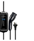 Portable Type Two Electric Vehicle Charging Cable With Adjustable Six To Fifteen Amp Draw And Three Point Three Kilowatt Fast Road Trip Home Power Line Plug with display screen.