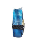 Top Grade Polyurethane Air Hose One Quarter Inch By One Hundred Feet, blue, coiled with brass fitting, kink resistant, 300 PSI.