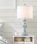 Coastal Vintage Table Lamps Set of 2 For Living Room And Bedroom, 22.75 Inch Tall, Aqua Blue Washed Finish, White Shade