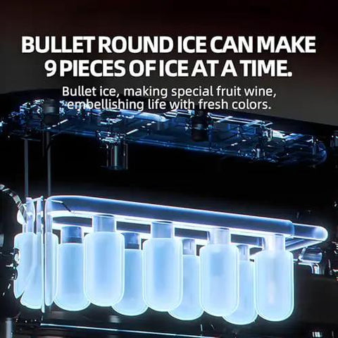 Countertop Nugget Ice Maker Makes Sweet Soft Chewable Bullet Ice Super Fast with Self Cleaning System and Non Slip Pads for Kitchens Bars Parties plus Portable Design fits any Spot like a Glove with 9 ice mold slots.