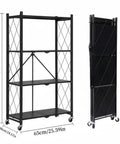 4 Tier Foldable Metal Storage Rack With Lockable Wheels, Portable Utility Rolling Cart for Kitchen And Home, folded and open view