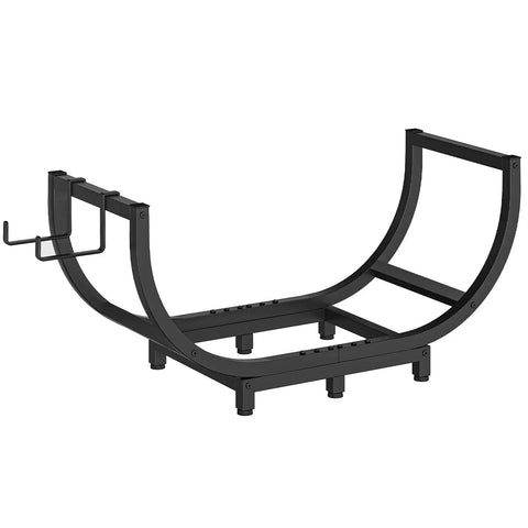 Sturdy Steel Firewood Rack For Indoor And Outdoor Use 32 Inch Log Holder With Tool Hook And Adjustable Feet, black
