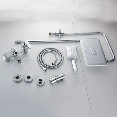 UMJIGF Shower System with Cold and Hot Water Wall Mounted Shower Faucet Set components including faucet, shower head, and hose.