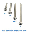 Workhorse Grade Heavy Duty 145 Piece 304 Stainless Steel Machine Screw Assortment Kit With Phillips Head Fully Threaded 6-32 Bolts In Mixed Lengths showing various lengths of stainless steel screws.