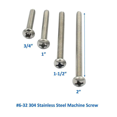 Workhorse Grade Heavy Duty 145 Piece 304 Stainless Steel Machine Screw Assortment Kit With Phillips Head Fully Threaded 6-32 Bolts In Mixed Lengths showing various lengths of stainless steel screws.