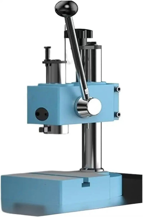 Built Different Heavy Duty Manual Spring Arbor Press, bench top tool with blue finish for embossing and riveting tasks.