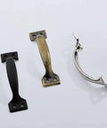 Various door pulls including Vintage Five Inch Door Pulls 2 Pack Bow Shaped Gate Handles In Red Bronze Finish, Old School Barn Door Hardware