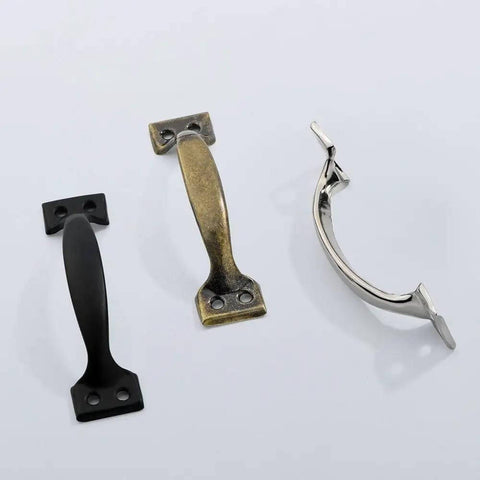 Various door pulls including Vintage Five Inch Door Pulls 2 Pack Bow Shaped Gate Handles In Red Bronze Finish, Old School Barn Door Hardware