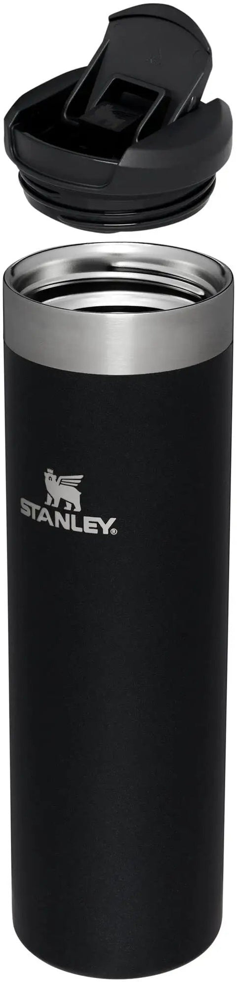 20 Oz Leakproof Stainless Steel Travel Bottle with Locking Lid Vacuum Insulated Double Wall Keeps Drinks Hot for 4 Hours or Cold for 6 Hours BPA Free Lightweight Black Glimmer Ideal for Coffee or Water on the Go, separated lid showing interior view.