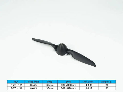 RC Folding Propeller 8x4.5 With 35mm Hub And Plastic Spinner Cap For RC Plane, Shaft Diameters 3.0/3.17/4.0/5.0mm, Includes Spinner Cap, Durable High Efficiency Prop For Smooth No Drama Flight
