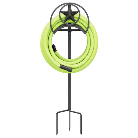 Garden Hose Holder Wall Mount With Star Decor Heavy Duty Gauge Steel Hose Reel Holds 125 Feet Of Five Eighths Inch Hose Rust And Weather Resistant