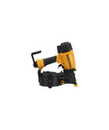 No Fuss Pneumatic Coil Siding Nailer With Rugged Aluminum Construction, side view showing adjustable depth setting.