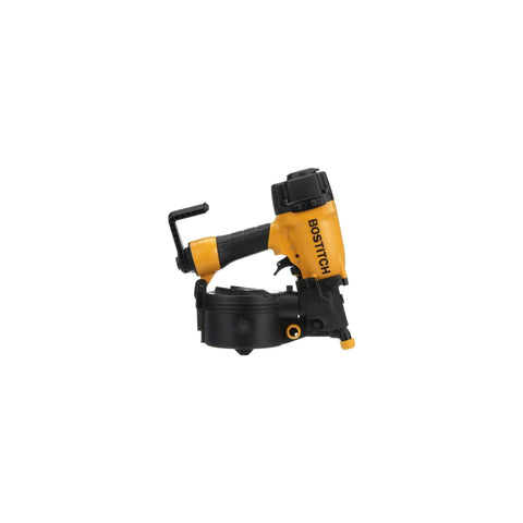 No Fuss Pneumatic Coil Siding Nailer With Rugged Aluminum Construction, side view showing adjustable depth setting.