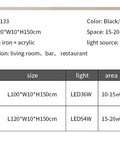 Modern Minimalist Three-Stage Creative Pendant Light Dining Table Indoor Living Room Bar Golden/Black LED Light specifications table.