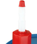 Heavy Duty Manual Drum Siphon Pump Works Like A Charm With Forty Eight Inch Flexible Hose top view with red cap and connection.