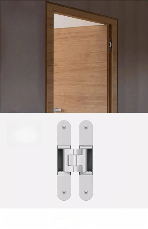 Heavy Duty Concealed Door Hinge For Wood And Frame Doors Tough As Nails Eighty Kilogram Load Bearing mounted on a wooden door.
