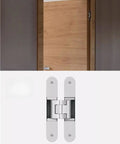 Heavy Lifter No Hassle Hidden Hinge Built Tough For Wood And Frame Doors showing hidden hinge mounted on wood door.