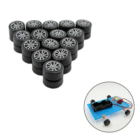 30 Piece Rubber Tire Wheel Set With 2mm Shafts For DIY RC Cars Robots And More, 18mm Diameter Wheels 7mm Wide With 2mm Shaft Hole