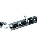 Premium Heavy Duty Sliding Door Lock Barrel Bolt With Reinforced Gate Latch Hasp, black and silver, for heavy entryway doors.