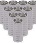 Top Shelf 100 Pack Of 6903 2RS Deep Groove Radial Ball Bearings 17 Mm X 30 Mm X 7 Mm in stacked arrangement.