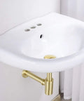 Brass Round Bottle P Trap For Basin Sinks, Adjustable Height Waste Drain Tube Kit In Brushed Gold Finish shown installed.