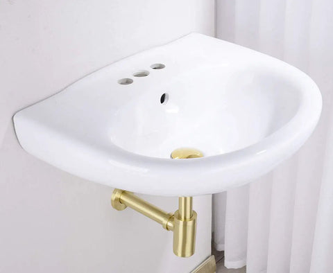 Brass Round Bottle P Trap For Basin Sinks, Adjustable Height Waste Drain Tube Kit In Brushed Gold Finish shown installed.