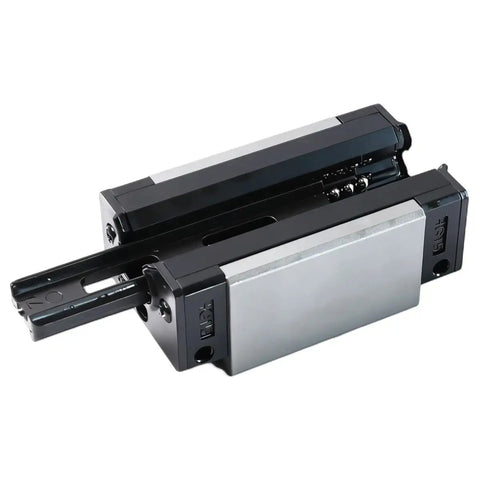 15mm Linear Bearing Blocks HGH15CA 2 Pack For CNC Rigs And Motion Carriage Sliders, Smooth Glide, Heavy Duty Block, Compatible With HIWIN HG15 Rails, Ideal For DIY Machining Projects. 2-pack HG15CA linear bearing blocks on 15mm rails, black and silver steel CNC carriage slides