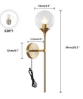 Gold Globe Wall Sconce Plug In Mid Century Modern Long Arm Light With Bubble Glass Shade Brush Brass Vanity Fixture For Bathroom Or Hallway Hardwire Or Plug In Design Easy On Off