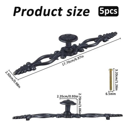 Diagram of Five Piece Vintage Black Drawer Pulls Set With 0 98 Inch Center To Center Zinc Alloy Cabinet Knobs dimensions